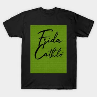 Green Text B back Cat Frida Cathlo version of - Frida Kahlo T-Shirt